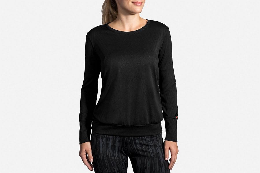 Brooks Array Women Clothing & Long Sleeve Running Shirt Black HEL502876